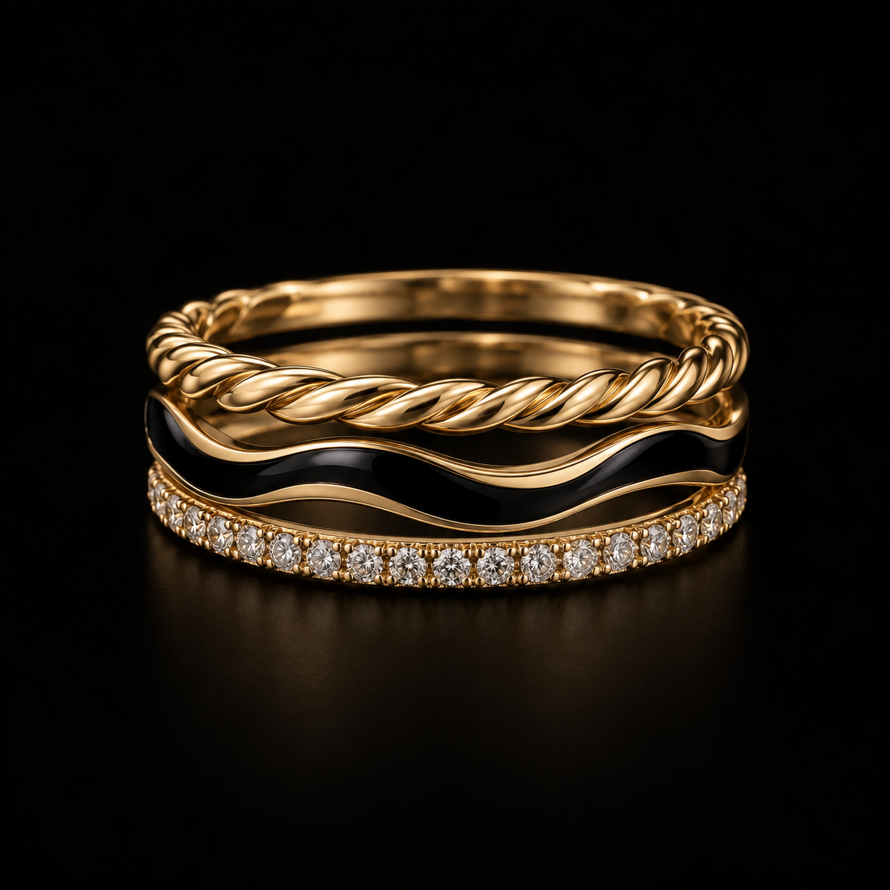 Orphic Three-Piece Gold Ring Stack